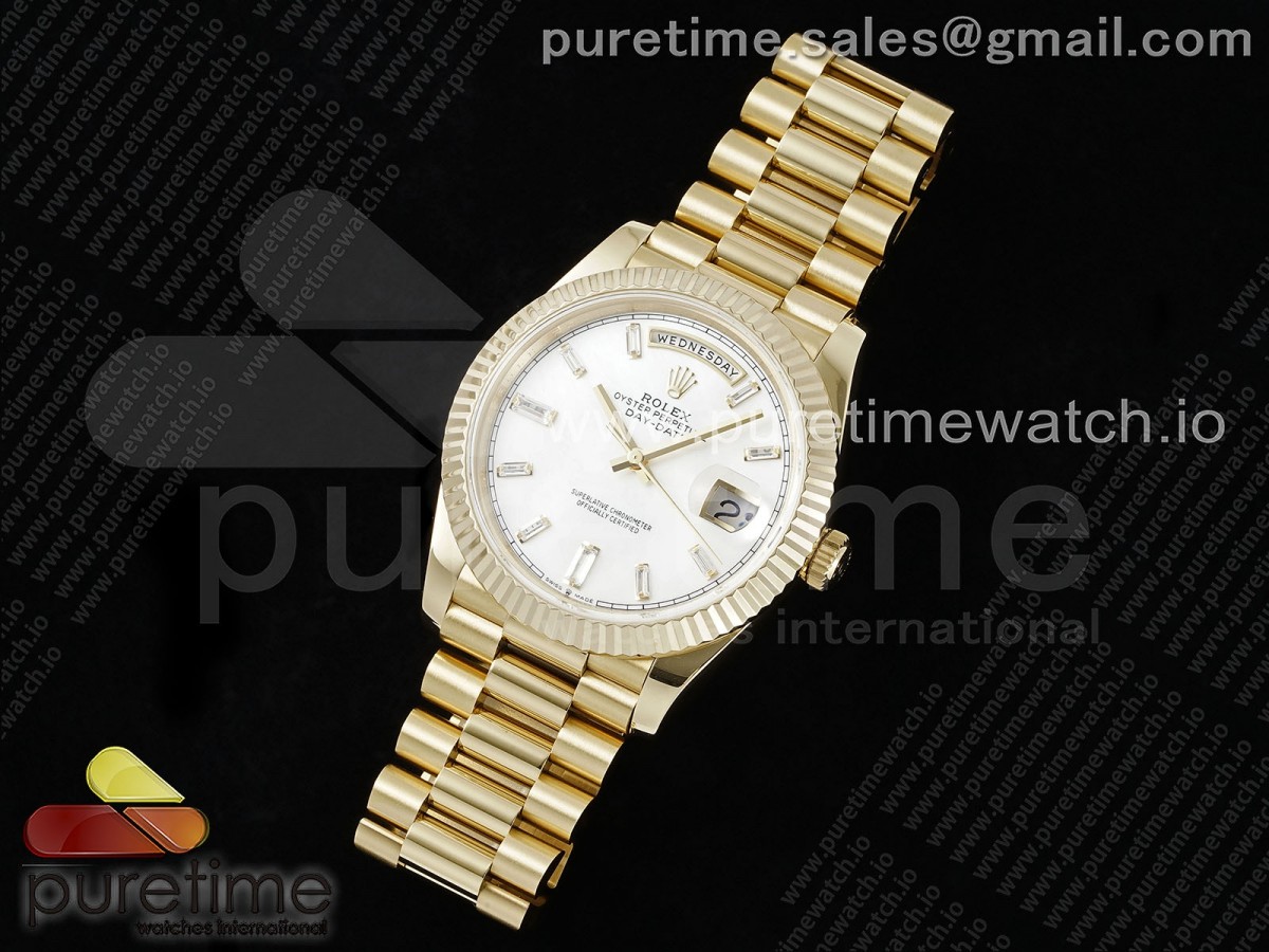 JD=GM공장 롤렉스 데이데이트 텅스텐 최신버전 3255무브먼트  DayDate 40 YG JDF Gain Weight 904L Steel White Crystal Dial on President Bracelet VR3255 V3