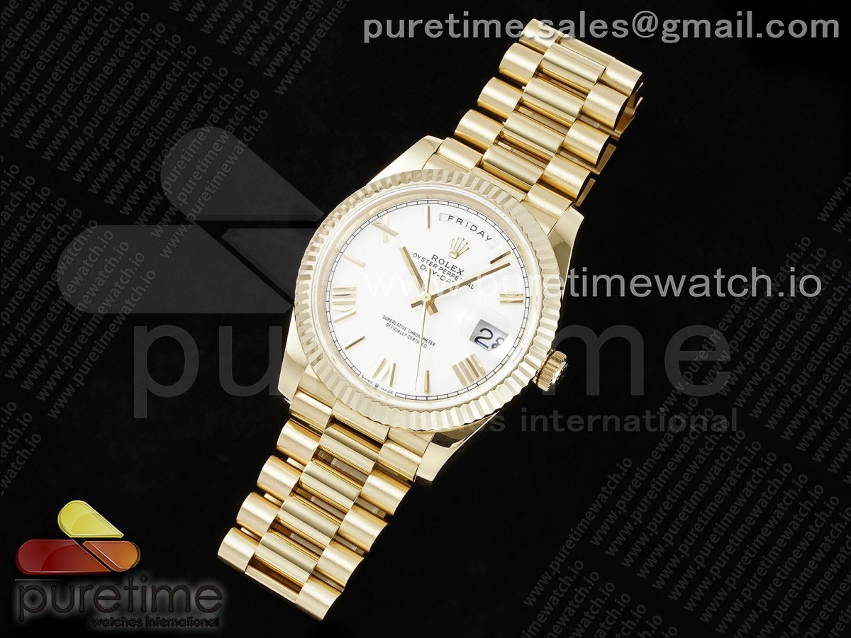 JD=GM공장 롤렉스 데이데이트 텅스텐 최신버전 3255무브먼트  DayDate 40 YG JDF Gain Weight 904L Steel White Big Roman Dial on President Bracelet VR3255 V3