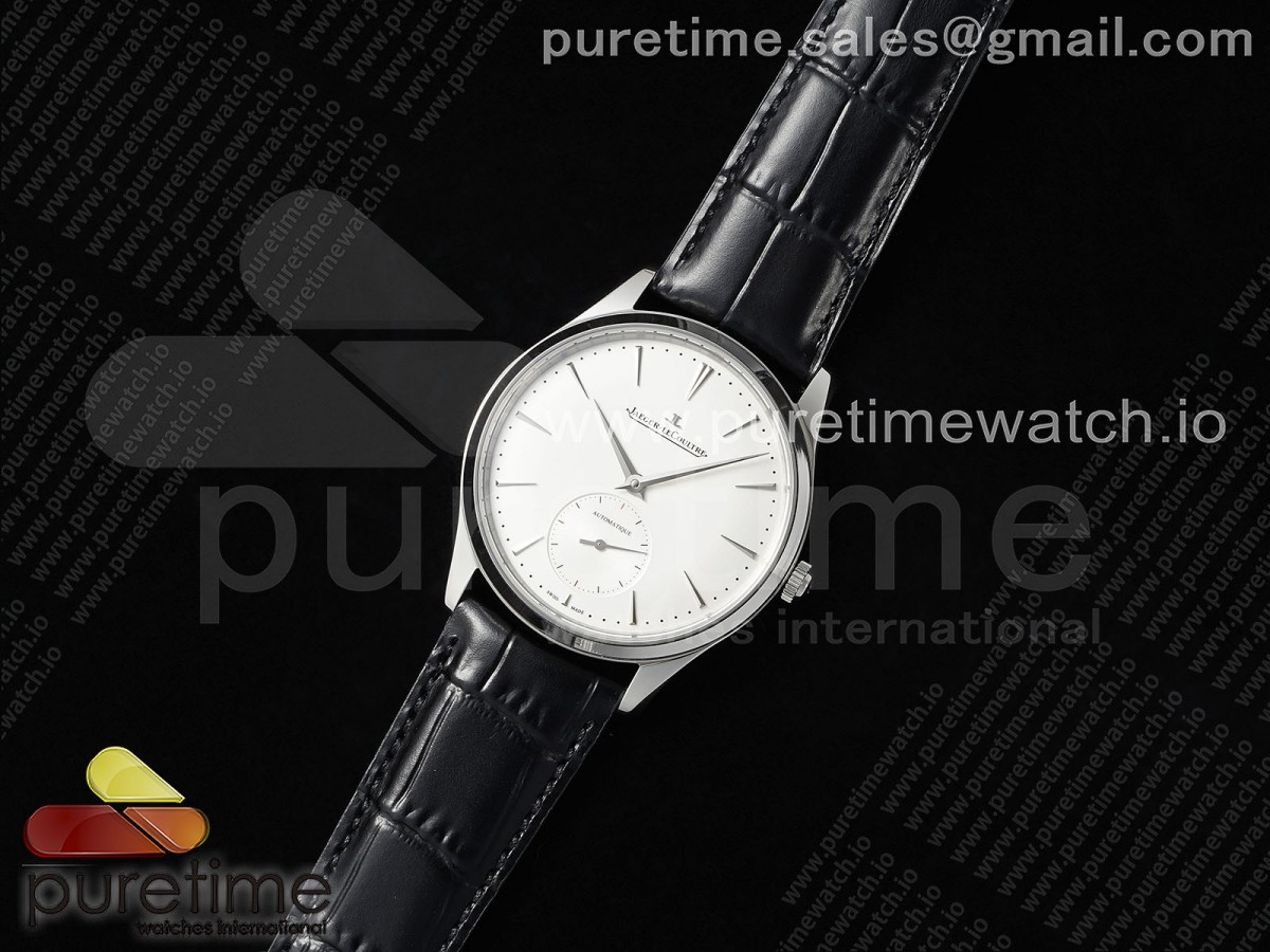 APS공장 예거 울트라 씬 신형 화이트 다이얼 Master Ultra Thin Small Second SS APSF 11 Best Edition White Dial on Black Leather Strap SA896 Super Clone