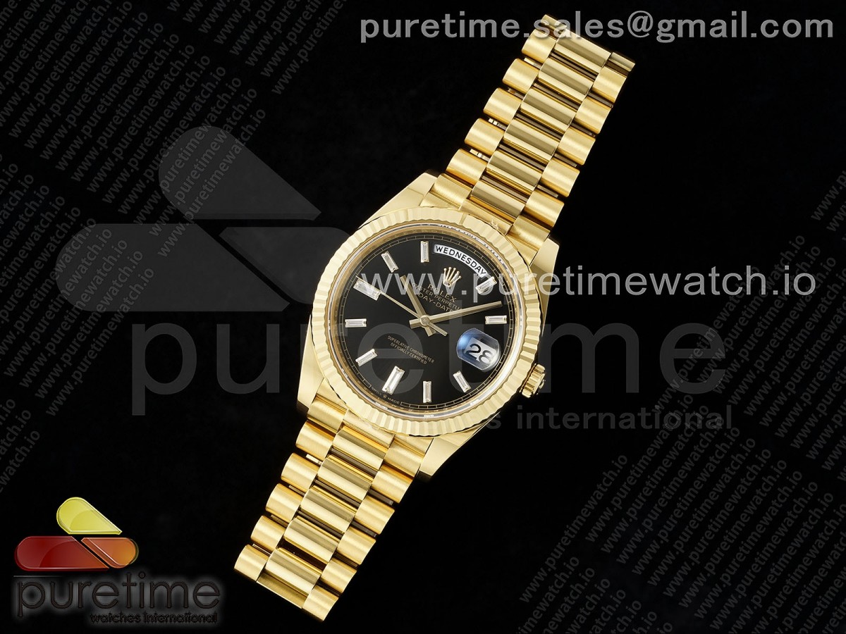THB공장 롤렉스 데이데이트 40미리 텅스텐 중량UP (정품무게 재현) Day Date 40 YG 228238 THBF 11 Best Edition Black Crystal Dial on President Bracelet VR3255 (Gain Weight)