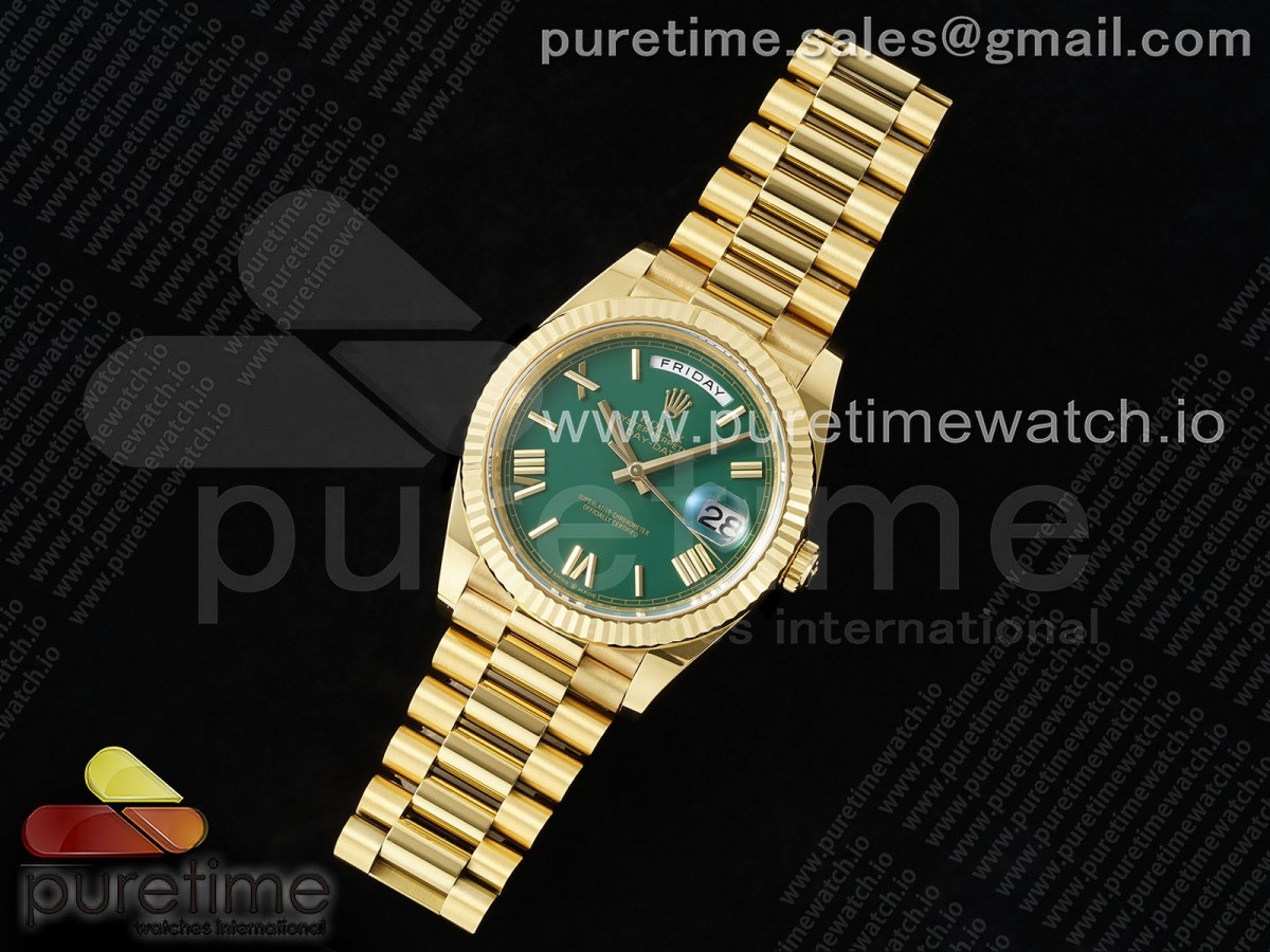 THB공장 롤렉스 데이데이트 40미리 텅스텐 중량UP (정품무게 재현) Day Date 40 YG 228238 THBF 11 Best Edition Green Roman Dial on President Bracelet VR3255 (Gain Weight)