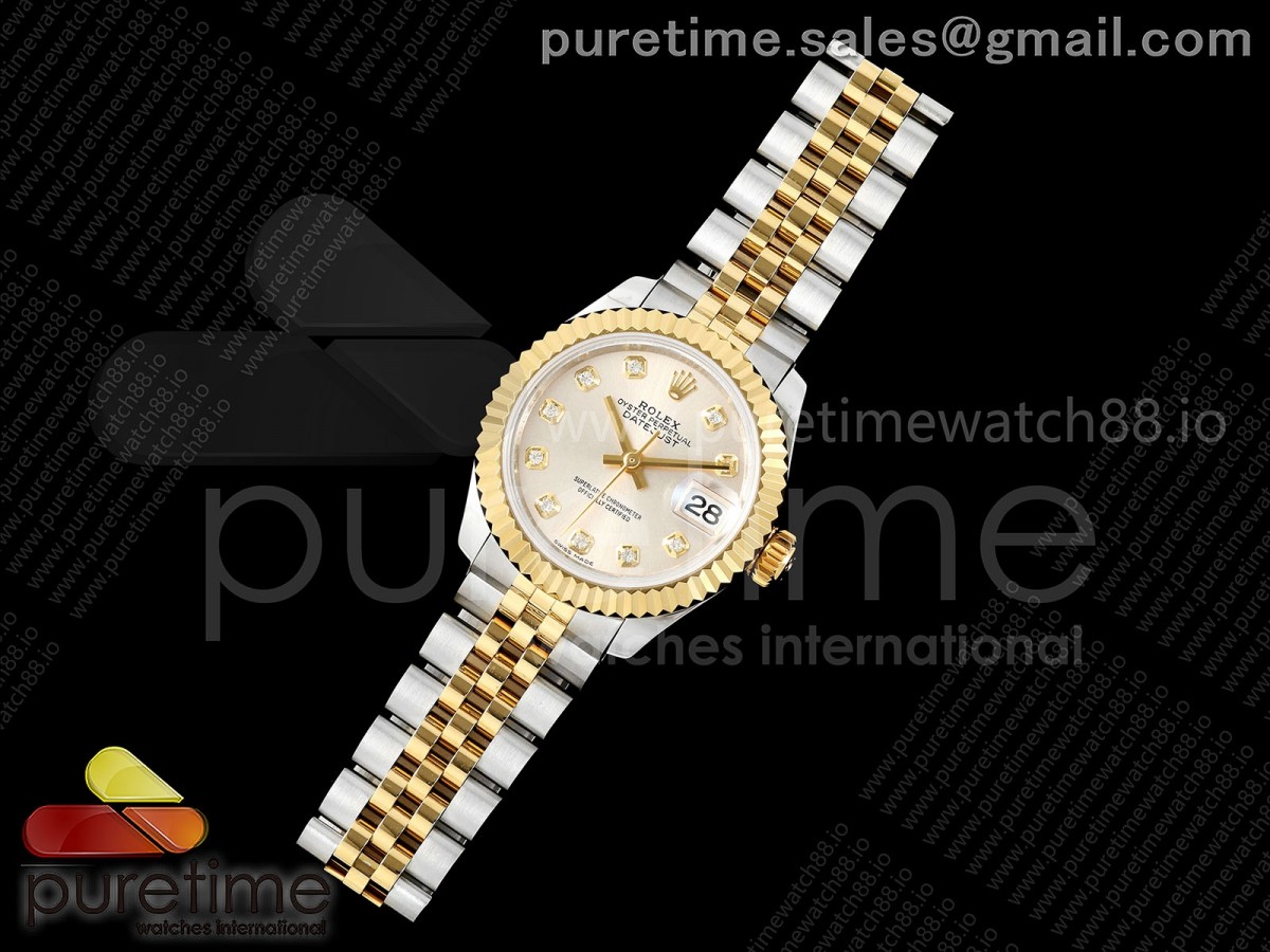 JD공장 롤렉스 데이저스트 28미리 여성용 DATEJUST 28 SSYG JDF 11 BEST EDITION SILVER DIAMONDS DIAL ON SSYG PRESIDENT BRACELET A2671