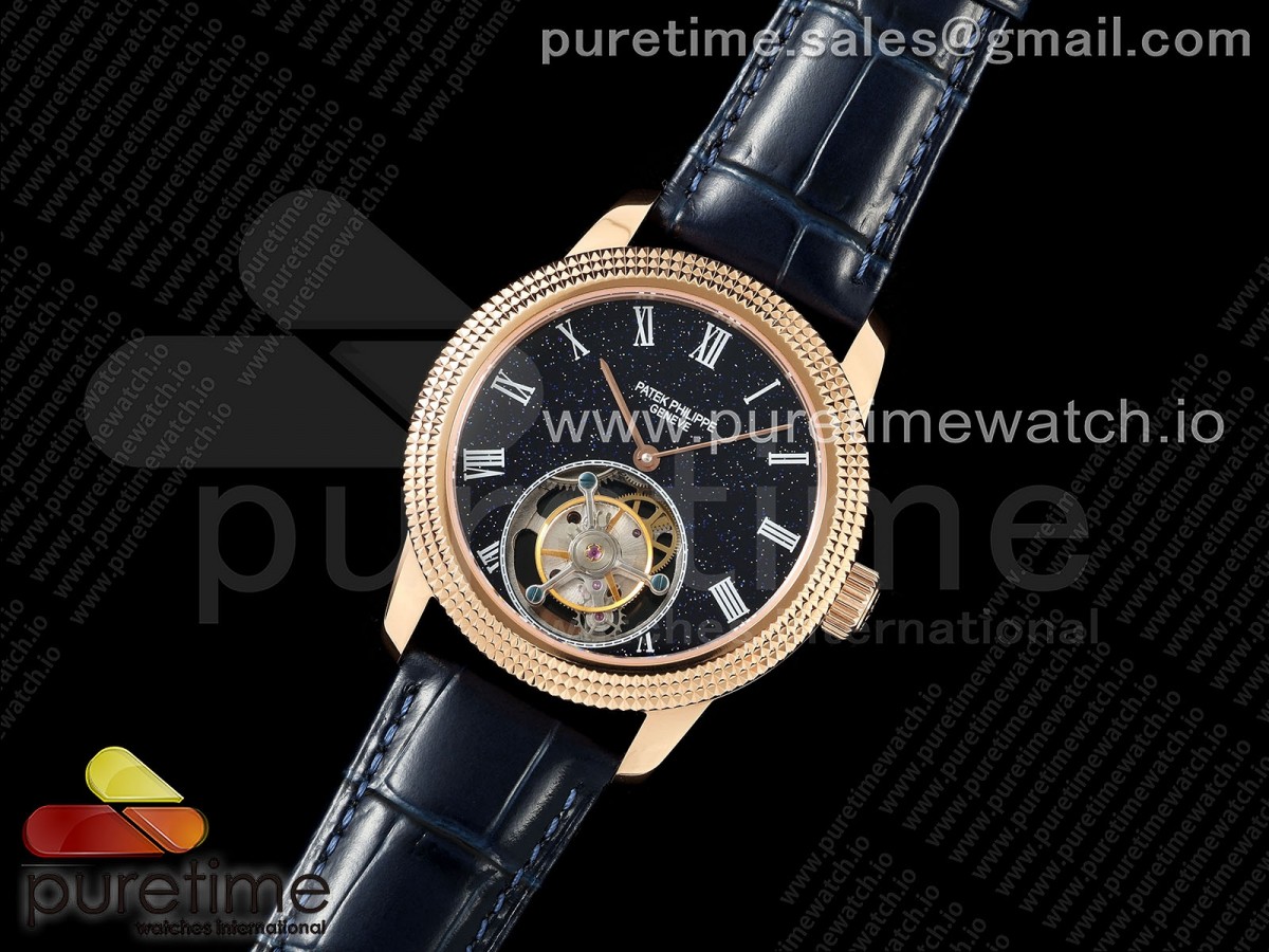 RMS공장 파텍필립 투어빌론PP Tourbillon RG Texuted Bezel RMSF Edition Black Starry Dial on Blue Leather Strap