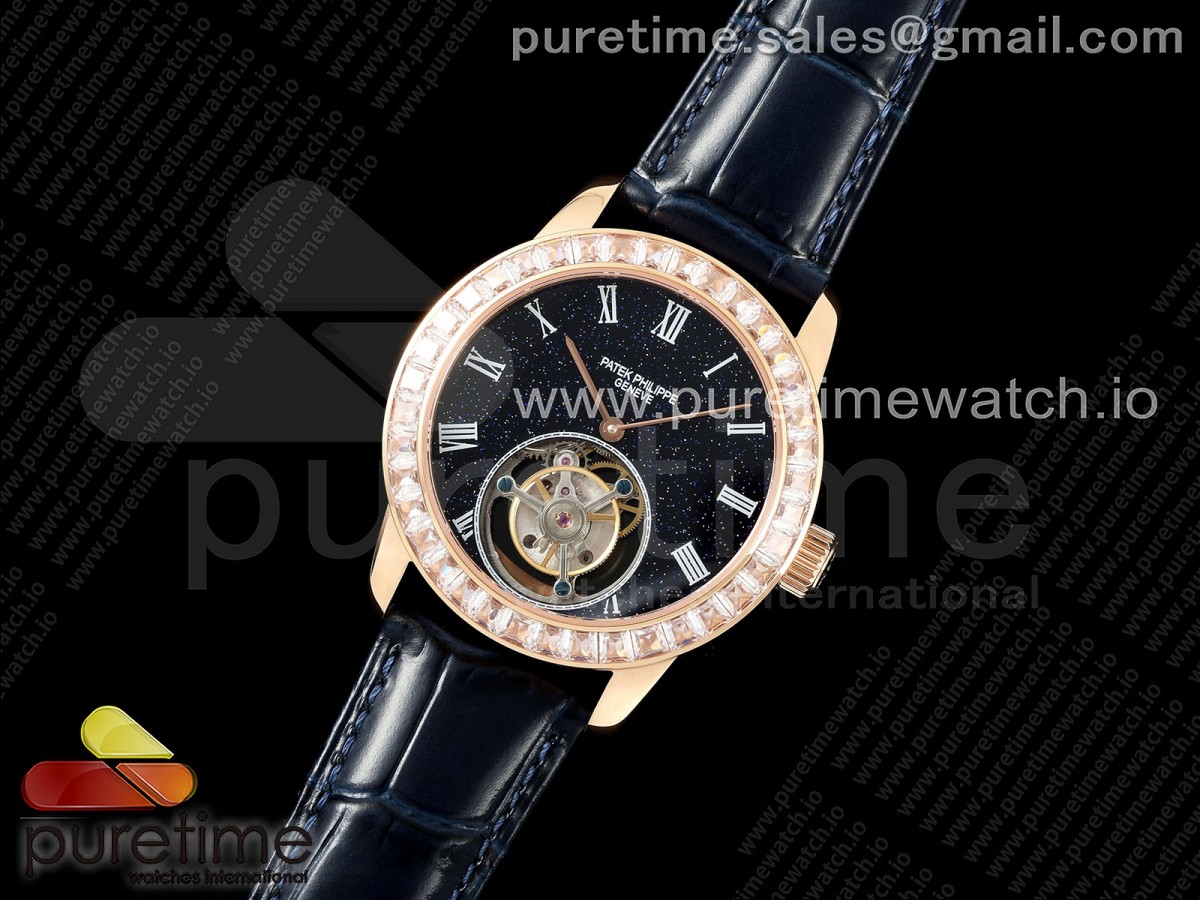 RMS공장 파텍필립 투어빌론PP Tourbillon RG Diamonds Bezel RMSF Edition Black Starry Dial on Blue Leather Strap