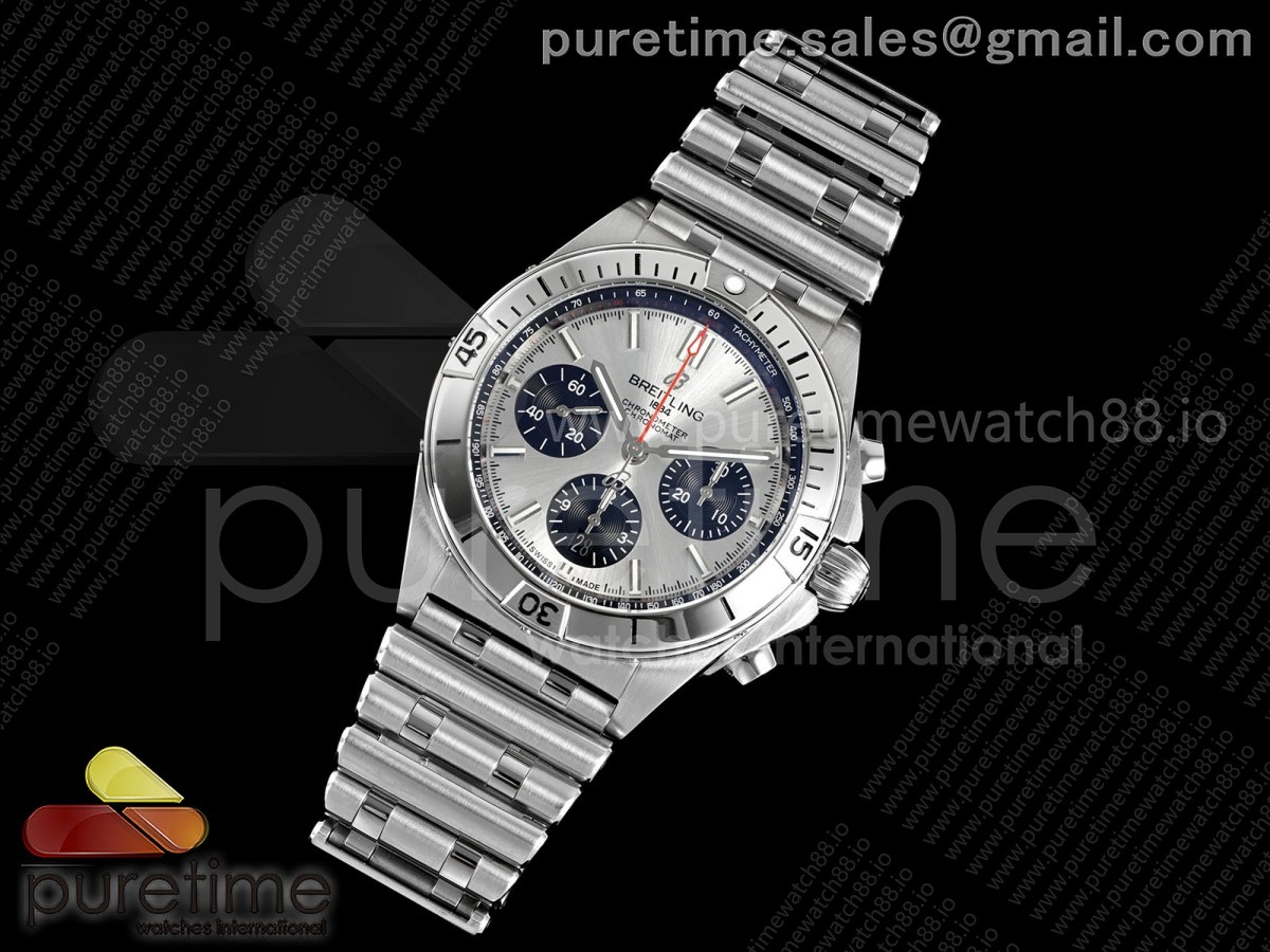 TF공장 브라이틀링 크로노맷 B01 브레이슬릿 실버블랙 Chronomat B01 42mm SS TF 11 Best Edition SilverBlack Dial on SS Bracelet A7750 V2
