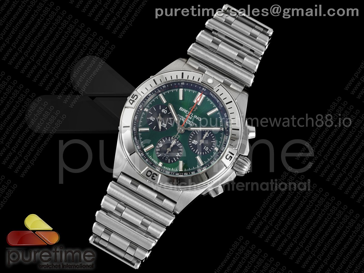 TF공장 브라이틀링 크로노맷 B01 브레이슬릿 그린블랙 Chronomat B01 42mm SS TF 11 Best Edition GreenBlack Dial on SS Bracelet A7750 V2