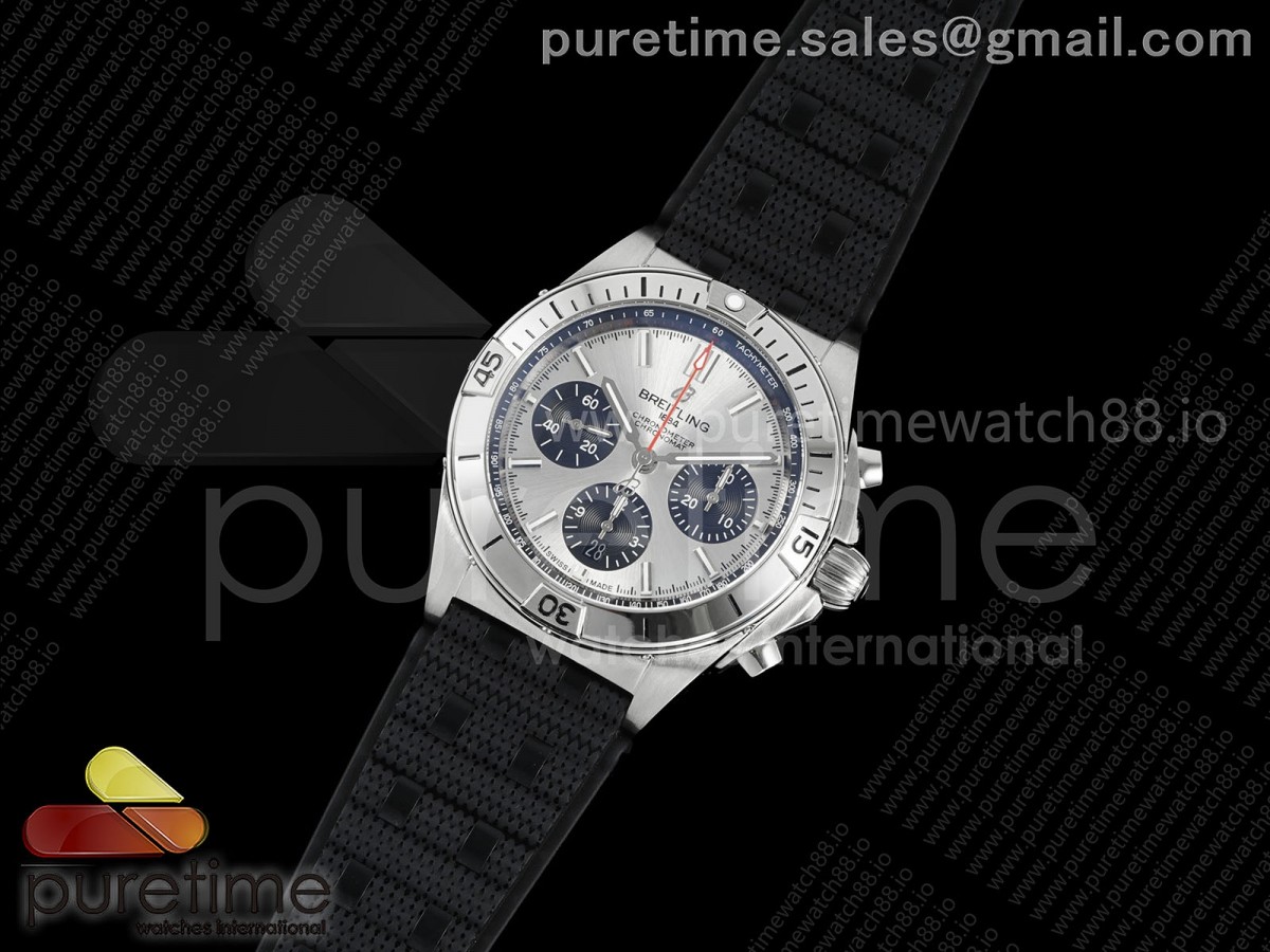 TF공장 브라이틀링 크로노맷 B01 러버스트랩 Chronomat B01 42mm SS TF 11 Best Edition SilverBlack Dial on Black Rouleaux Strap A7750 V2