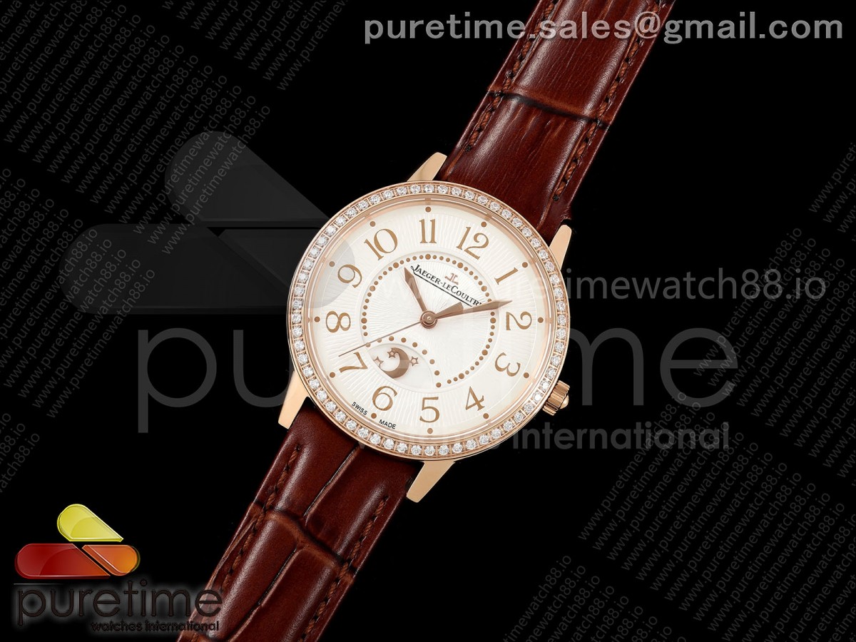 APS공장 예거 랑데뷰 나이트&데이 Rendez-Vous Night & Day RG APSF 11 Best Edition White Dial Diamonds Bezel on Brown Leather Strap SA898