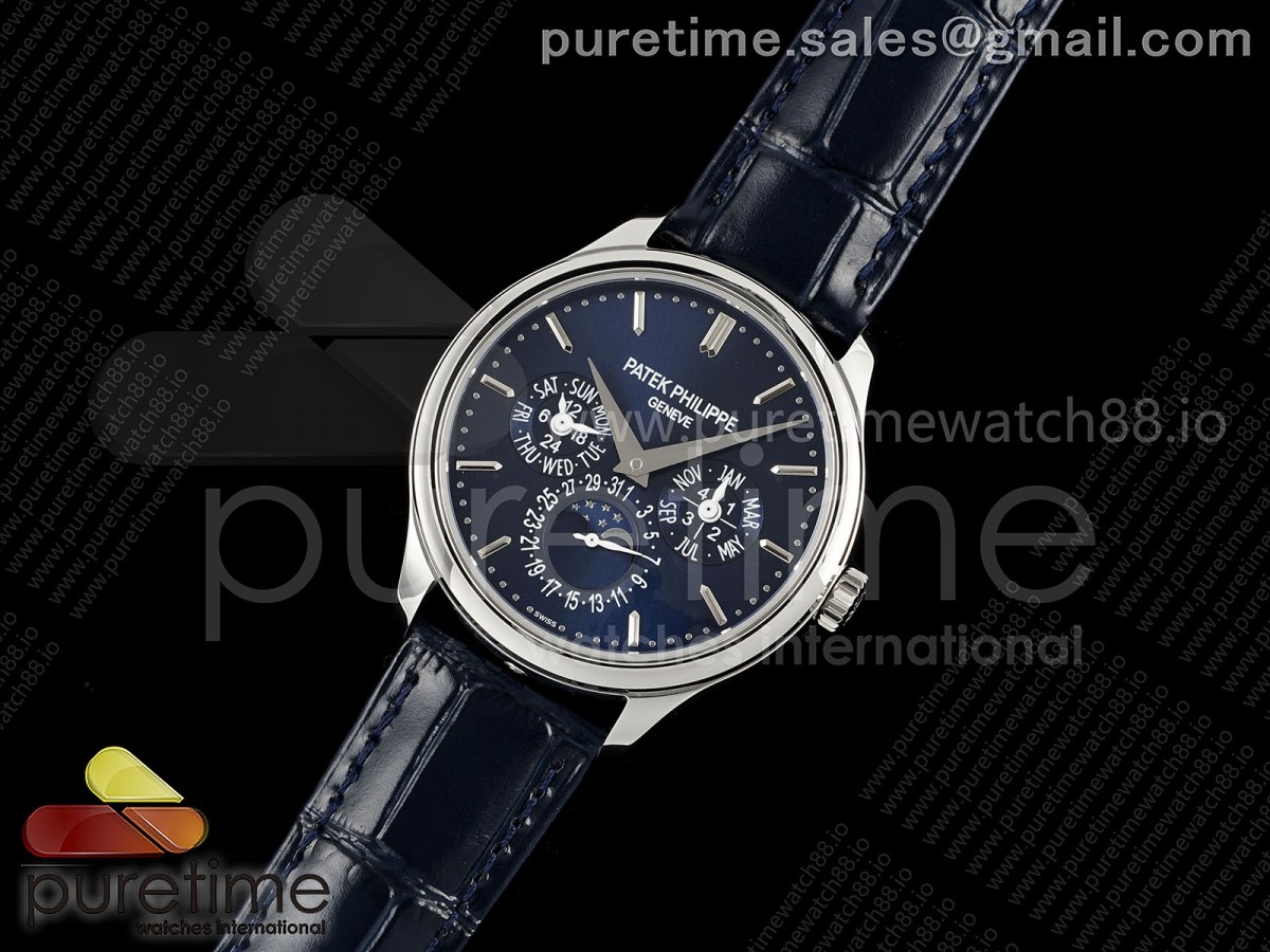 3K공장 파텍필립 퍼페추얼 캘린더 5140 블루 바인덱스 Perpetual Calendar 5140 SS 3KF Best Edition Blue Dial on Blue Leather Strap A240