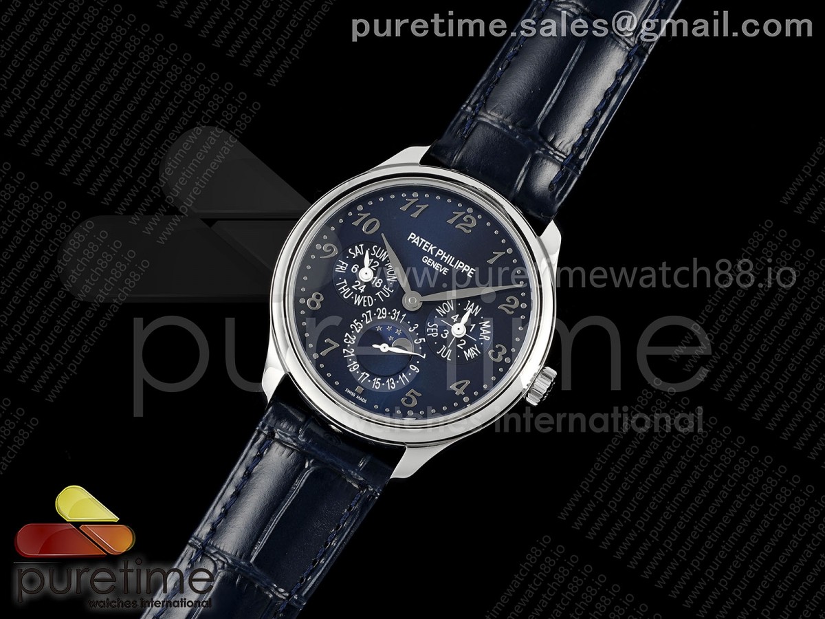3K공장 파텍필립 퍼페추얼 캘린더 5140 블루 숫자인덱스 Perpetual Calendar 5140 SS 3KF Best Edition Blue Numeral Dial on Blue Leather Strap A240
