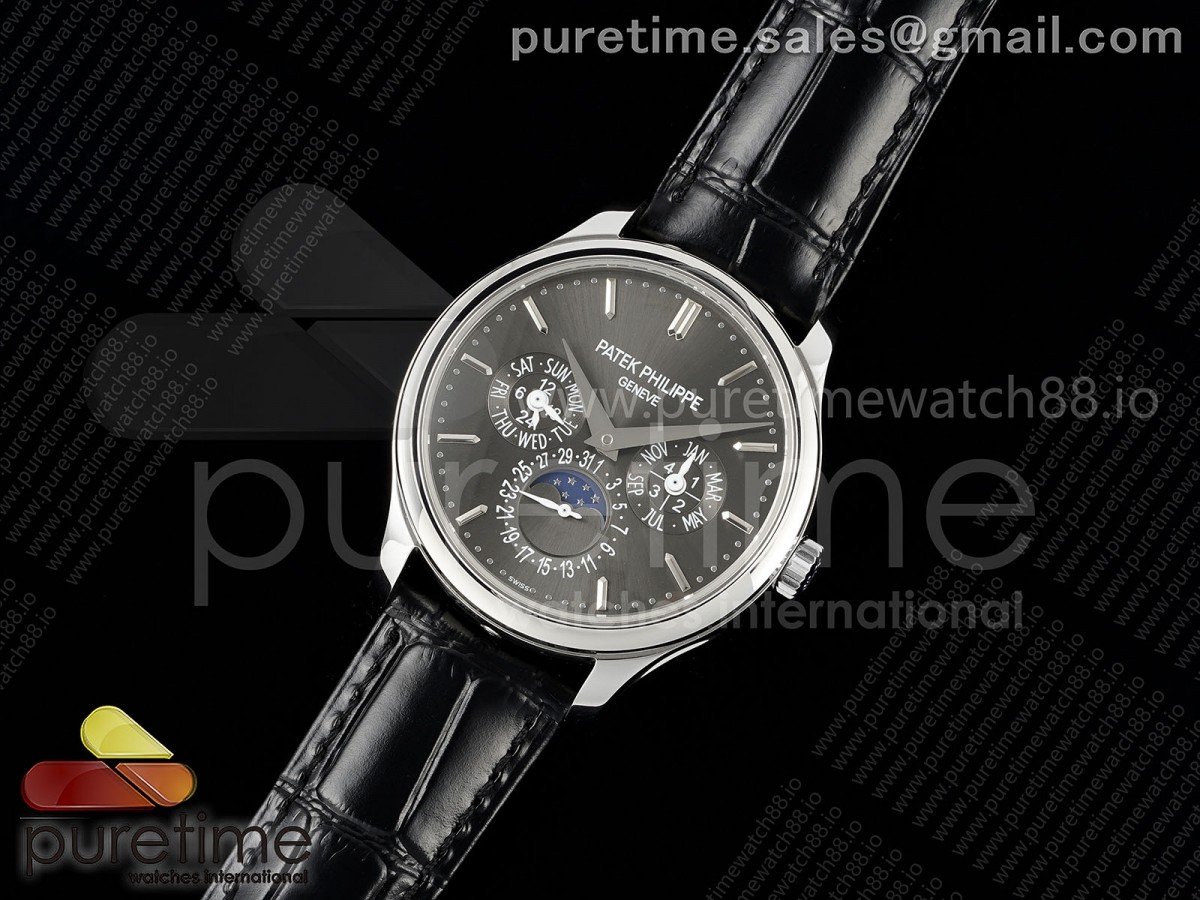 3K공장 파텍필립 퍼페추얼 캘린더 5140 그레이 바인덱스 Perpetual Calendar 5140 SS 3KF Best Edition Gray Dial on Black Leather Strap A240