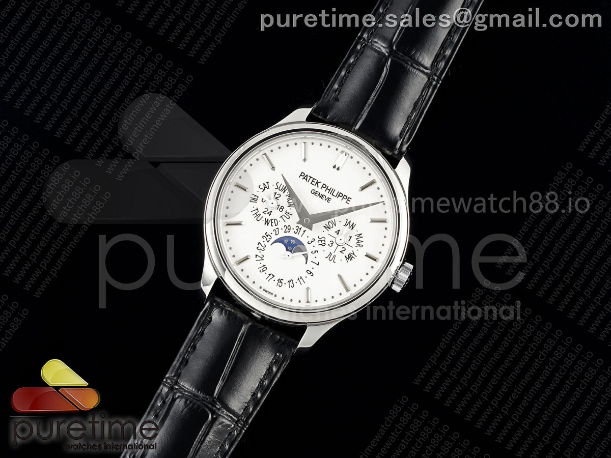 3K공장 파텍필립 퍼페추얼 캘린더 5140 화이트 바인덱스  Perpetual Calendar 5140 SS 3KF Best Edition White Dial on Black Leather Strap A240