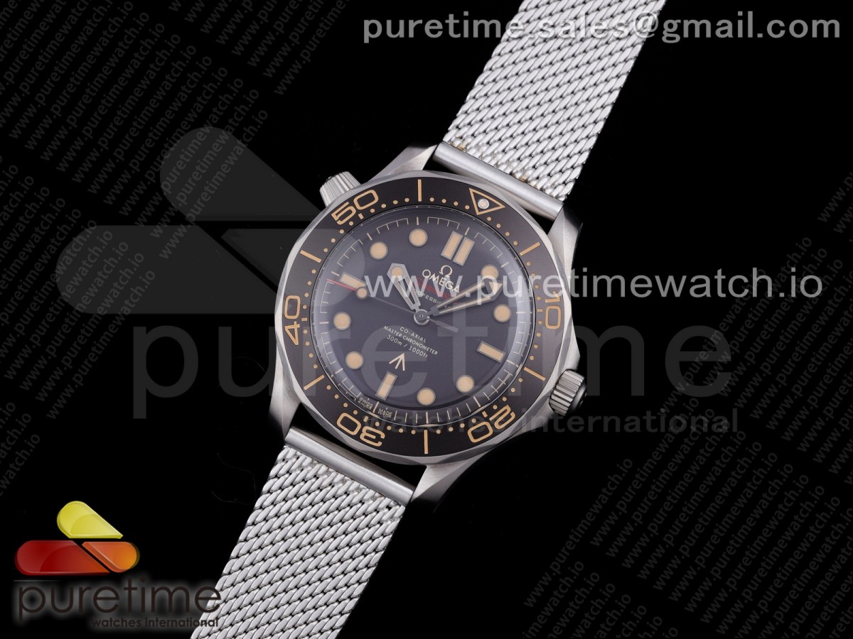 VS공장 오메가 V6최  씨마스터 다이버 300 노타임 투 다이 한정판 최신버전Seamaster 300 No Time to Die Limited Edition VSF 11 Best Edition on Titanium Mesh Bracelet SA8806 Super Clone V6