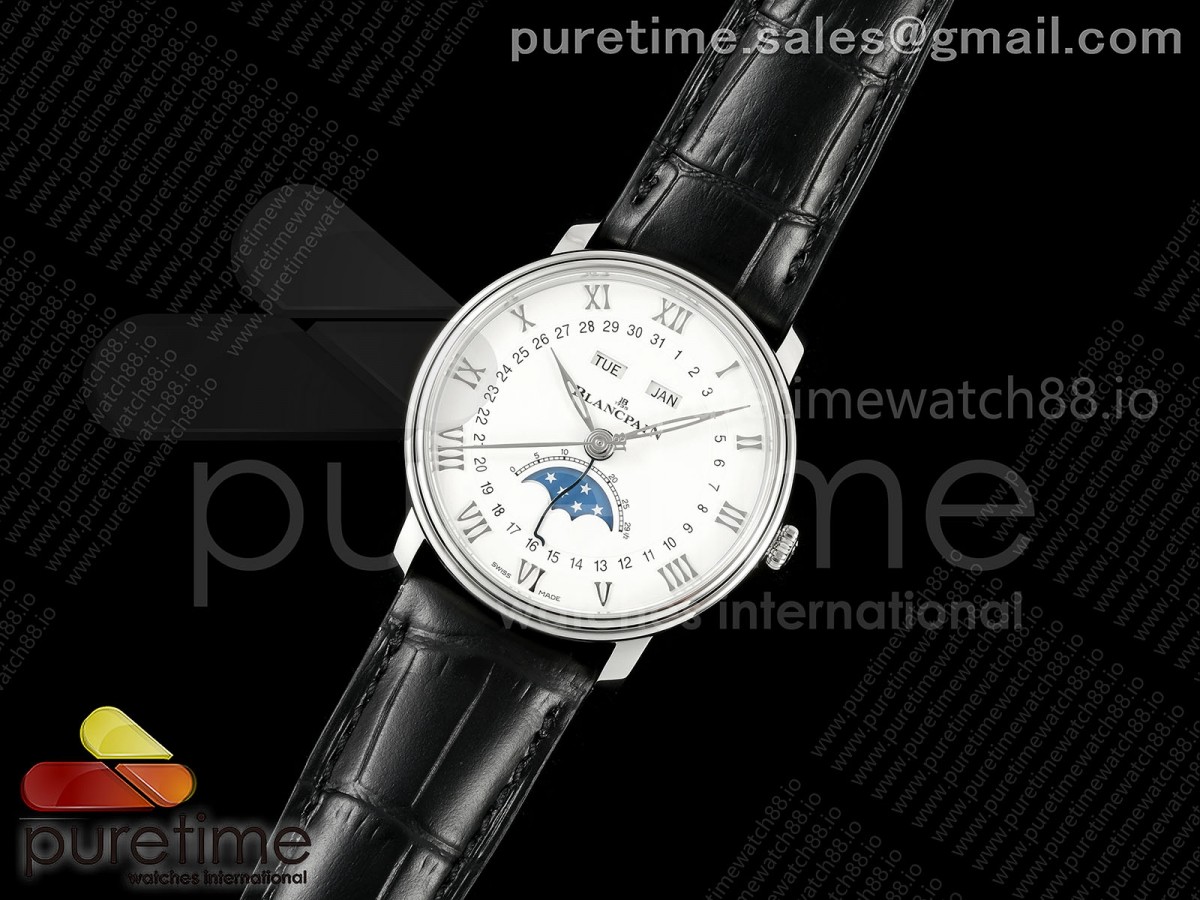 APS공장 블랑팡 빌레레 Villeret 6654 SS Complicated Function APSF 11 Best Edition White Dial on Black Leather Strap A6654
