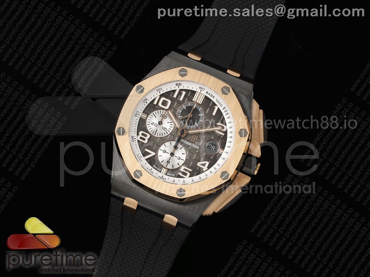 APJ공장 Royal Oak Offshore 44mm Black Ceramic RG Bezel APJF 11 Best Edition Gray Dial on Black Rubber Strap A3126