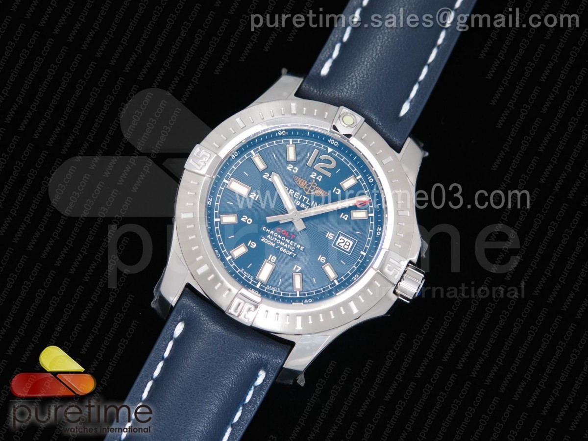 GF공장 브라이틀링 콜트 오토매틱 44MM 블루 다이얼 / 가죽 Colt Automatic 44mm SS GF 1:1 Best Edition Blue Textured Dial on Blue Leather Strap A2824