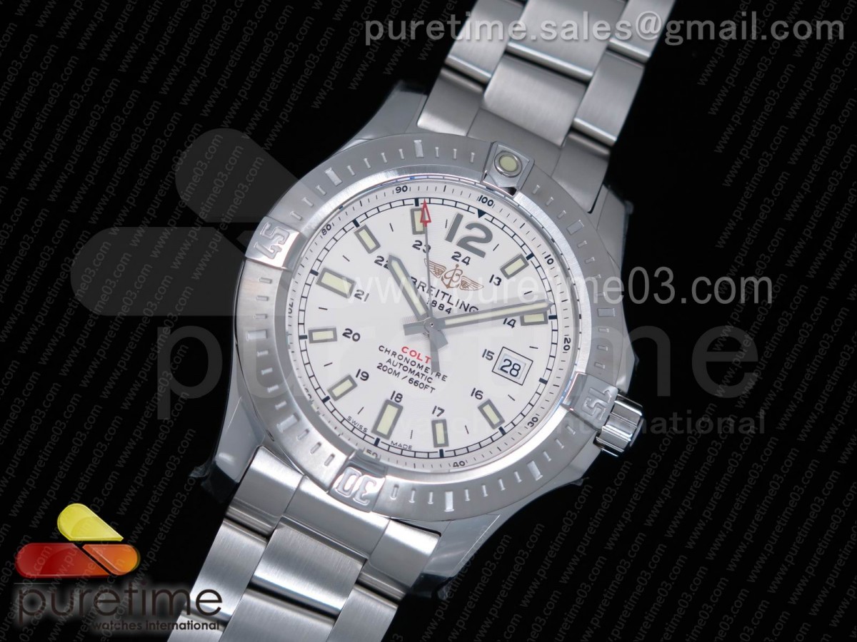 GF공장 브라이틀링 콜트 오토매틱 44MM 화이트 다이얼 / 브슬 Colt Automatic 44mm SS GF 1:1 Best Edition White Textured Dial on SS Bracelet A2824