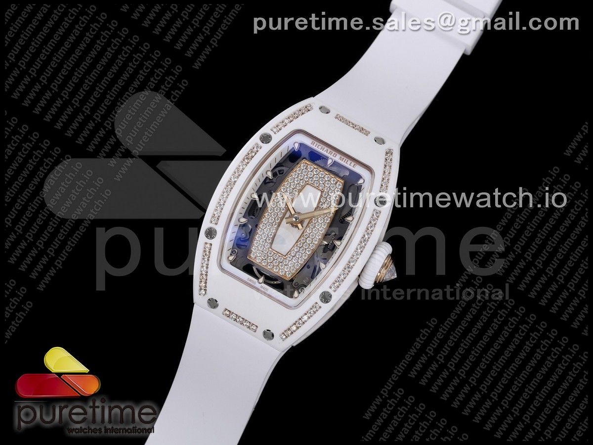 ZF공장 리차드밀 RM07 여성용  Ladies White Ceramic Diamonds Bezel ZF 11 Best Edition White Dial on White Rubber Strap CRMA2 Clone