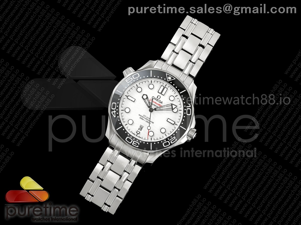 VS공장 오메가 씨마스터 다이버 300 최신버전 V4 Seamaster Diver 300M VSF 11 Best Edition Black Ceramic White Dial on SS Bracelet SA8800 Super Clone V4