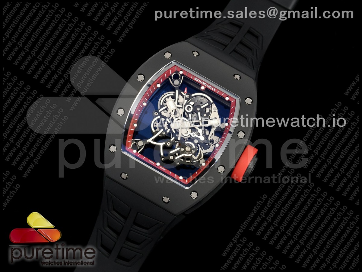 ZF공장 리차드밀 RM055 최신버전 슈퍼클론 무브먼트  RM055 Black Ceramic ZF 11 Best Edition on Red Inner Bezel on Shark Rubber Strap RMUL2 Super Clone V3