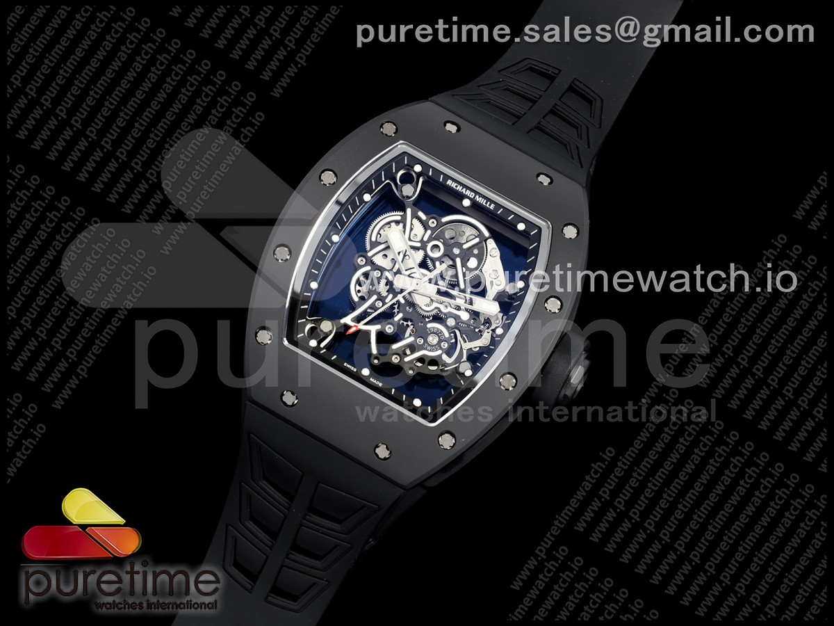 ZF공장 리차드밀 RM055 최신버전 슈퍼클론 무브먼트   RM055 Black Ceramic ZF 11 Best Edition on BlackWhite Inner Bezel on Shark Rubber Strap RMUL2 Super Clone V3