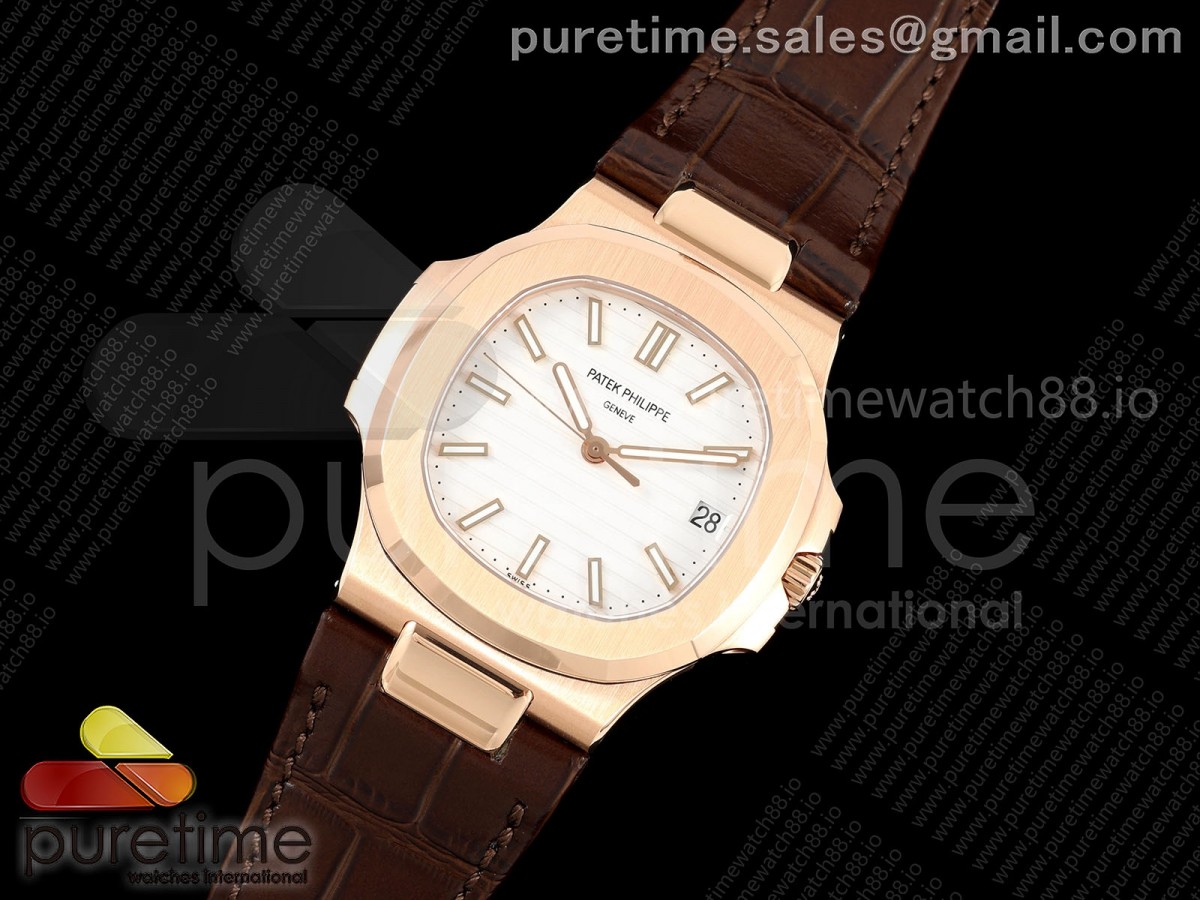DD공장 노틸러스 5711 로즈골드 324 슈퍼클론 Nautilus 5711 RG DDF 11 Best Edition White Dial on Brown Leather Strap DD324 Super Clone (Weighted)